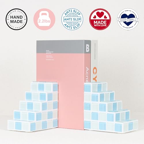 Decorative Bookends for Shelves - Stair Book Ends for Heavy Books - Unique Book Stopper & Holder for Shelves - Modern Home Decor Aesthetic Bookshelf Decor (Light Blue & White) - color: Light Blue & White