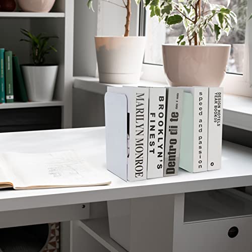 Metal Bookends,4 Pairs/8 Pieces Heavy Duty Bookends for Shelves Heavy Books, Anti-Slip Design Book Stopper for Magazines, DVDs, Kids, Girls(8 x 5.3 x 4 inches)