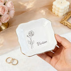 Custom Ceramic Ring Dish, Personalized Jewelry Tray with Name Birthday Flower, Earrings Necklaces Bracelet Watch Keys Trinket Holder, Mothers Day Bridesmaid Bestie Gift for Women - color: Birth Flower & Name