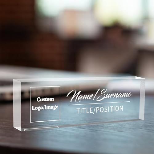 Name Plate for Desk, Custom Logo Desk Name Plate Personalized, Custom Acrylic Name Plate for Office Desk Decor, Employee Appreciation Gifts The Office Gifts for Men and Women with Image and Text - color: Logo/Image