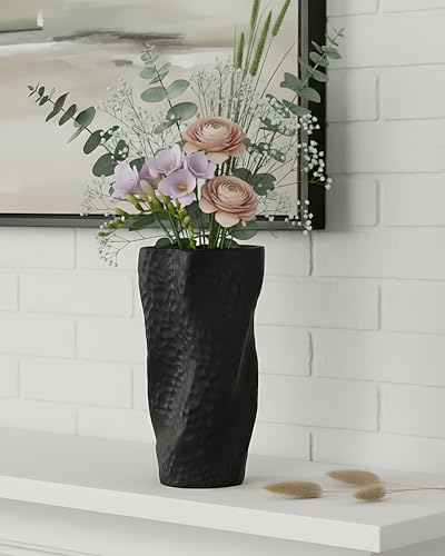 Black Matte Ceramic Vase, 9.9 Inch Organic Nature Shape, OOSTONEE Modern Wabi Sabi Decor Gothic Unique Flower Vase for Home, Living Room, Bedroom, Dining Table, Centerpiece Decor - color: Black