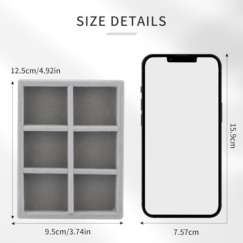 DesignSter Small Jewelry Tray, 2PCS Ring Organizer, Velvet Jewelry Display Tray, Stackable Jewelry Organizer Trays, Jewelry Drawer Organizer Inserts For Dresser, Jewelry Box (Gray) - color: Gray, size: 6 Grids