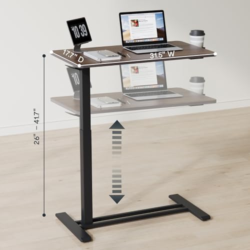 FLEXISPOT Medical Adjustable Overbed Bedside Table with Wheels Pneumatic Mobile Standing Desk Laptop Desk Rolling Computer Cart Movable Table Hospital Home Use(31.5" W x 17.7" D, Mahogany Large) - color: Mahogany, size: Large