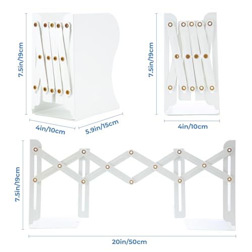 M&G Adjustable Bookends Book Ends for Shelves, Metal Bookend for Heavy Books, Desk Magazine File Organizer Holder Extends up to 20in, Book Stopper for Home, Office, Classroom (White) - color: White