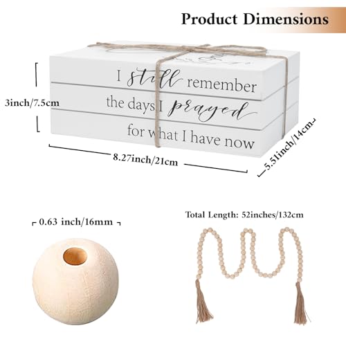 Decorative Books for Home Decor, Faux Books for Decoration, Rustic Farmhouse Decor, Fake Books with 52in Wood Beads Garland, Book Decor for Living Room Coffee Table (Prayed) - color: Prayed