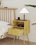 Veegle Nightstand,Modern Bedside Table with Storage Drawer and Open Wood Shelf, Accent Night Stand with Solid Wood Legs for Living Room, Bedroom and Small Spaces,Easy Assembly (Yellow Oak) - color: Yellow Oak