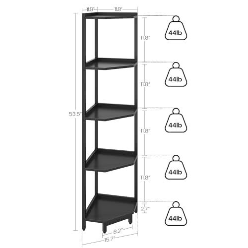 Hzuaneri Corner Shelf Stand, Corner Bookshelf, Storage Standing Shelf Unit with Metal Frame, Plant Stand, Bookcase for Living Room, Home Office, Bedroom, 5-Tier Black CS05906B - color: Black, size: 5 Tier