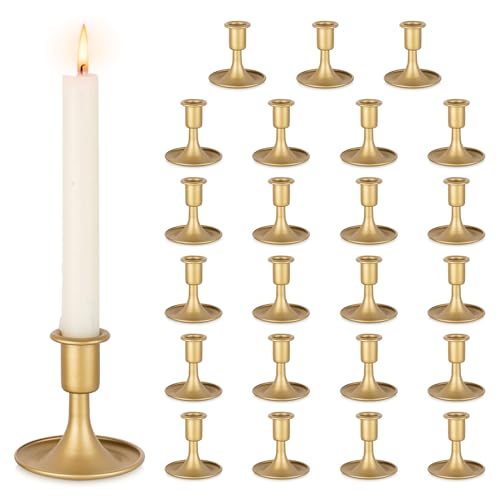Gold Candle Holders Candlestick Holders: Set of 24 Candle Taper Holders Metal Candle Holders for Candlesticks for Wedding Centerpiece Party Chrismas Mantel Home Decor - size: 24Pcs