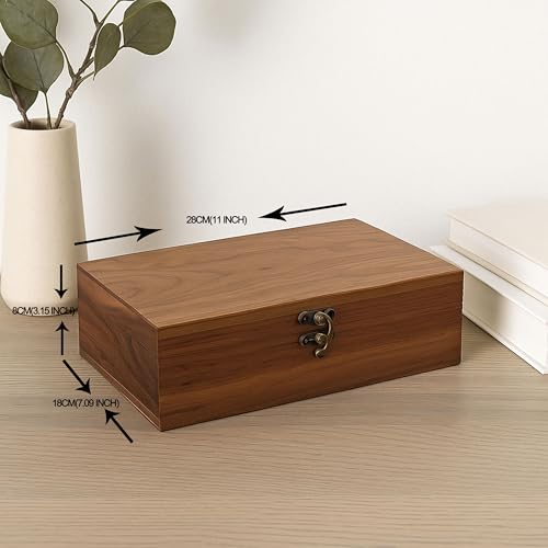 Walnut Wood Storage Box – Handcrafted Organizer for Jewelry, Watches, Keepsakes– 11"x7"x3.1" Multipurpose Storage Box - color: Walnut Box-DPFH-28*18CM