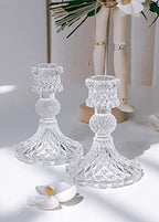 Taper Candle Holders Set of 2, Clear Glass Candlestick Holder Fit 0.8 Inch Candles, 4 Inch Tall Crystal Decorative Candle Stand Centerpiece for Table Wedding Dinning Party