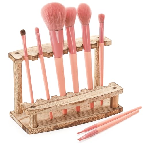 SOUJOY 4 Pack Wood Pen Display Stand, 6-Slot Pen Holder Rack, Eyebrow Pen Stand, Makeup Brush Rack Organizer for School Office Home Store