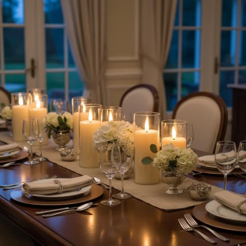 Homemory Ivory Acrylic Flameless LED Candles, Battery Operated with Remote Control and Timer, Electric Fake Candles for Wedding, Home Decor, Set of 9 - color: Ivory
