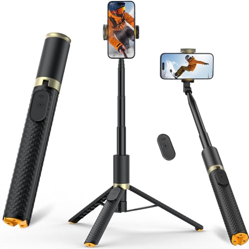 Vimose Phone Tripod & Selfie Stick with Remote, Portable, Lightweight for Video Recording Vlog, Extendable Travel Tripod Stand Compatible with iPhone Android, Black, 62" - color: Black