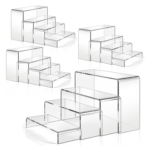 16 Pcs Acrylic Risers 4 Sizes(7" L~9" L) Riser Display Shelf Cupcake Stand Display Cabinet Clear Rectangular Display Stands Set