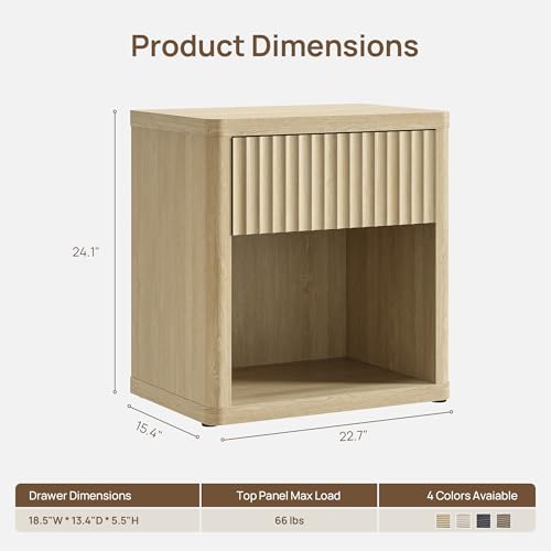 SICOTAS Night Stand with Large Drawer 24" Tall Fluted Modern Nightstands Wide Bedside Table for Bedroom Sofa Home Office, Nightstand with Spacious Storage Minimalist Design, Easy Assembly - color: Coastal Oak, size: 1 Piece