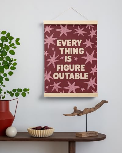 FGFK Everything Is Figureoutable Inspirational Wall Art Poster Hanger Frame, Retro Red and Pink Star Positive Affirmations Canvas Prints Framed Wall Decor for Home Classroom Office, 12x16 Inch - color: Retro Cute Red Star