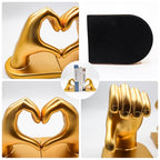 Gold Heart Hands Bookends, Resin Golden Modern Abstract Love Finger Decorative Bookends for Shelves, Book Holders, Decor for Shelves Study Office Desk Bedroom Table 9.8 × 3.7 × 5.5 Inch