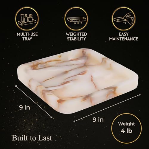 Bey-Berk Genuine Marble Valet Tray, Catch All, Vanity Tray, Marble Desk Organizer (Onyx, 9" x 9") - color: Onyx, size: 9" x 9"