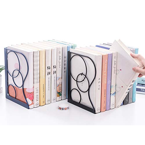 JIARI Adjustable Bookends Metal Book Ends Holder Shelf Heavy Duty Nonskid Bookend for Heavy Book (Round Black)