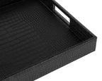 HofferRuffer Rectangle Serving Tray with Hole Handles for Coffee Table, Breakfast, Tea, Food, Butler - Countertop, Kitchen, Vanity Serve Tray, 16.2 x 12.2 x 2 inches, Faux Leather (Black Croco) - color: Black Croco, size: 16.2" x 12.2" x 2"