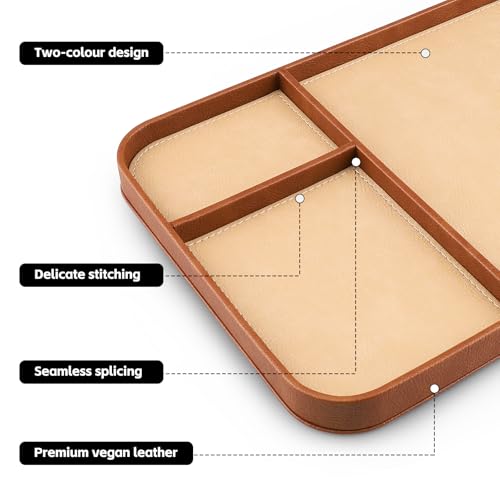 SENEN Leather Tray, Stylish and Organized Multifunctional Tray, for Table Entryway, Premium PU Leather, Catchall Tray for Keys, Watch, Wallet, Jewelry, and More (Brown Frame) - color: Brown Frame