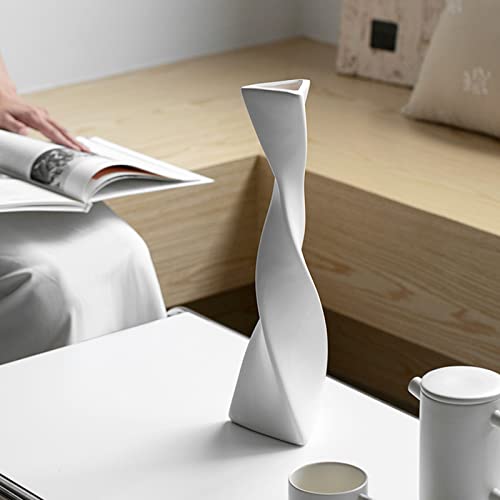 16 Inch Tall White/Black Ceramic Vase Curve Geometric Flower Vase Modern Minimalist Abstract Vase Farmhouse Decorative Vase for Table Home Office Floor Shelf Decor(White) - color: White