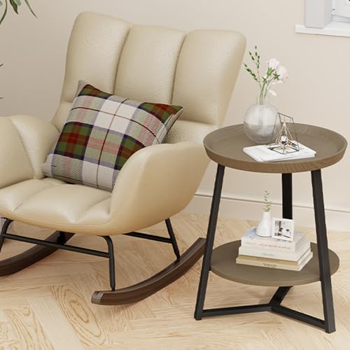 Gadroad Round End Table with Storage Shelf, 2 Tier Farmhouse Side Table Nightstand for Living Room, Bedroom, Wood Tabletop & Black Metal Frame, Walnut Color 15.7 * 15.7 * 23.0inches - color: Walnut, style: No Charging Station