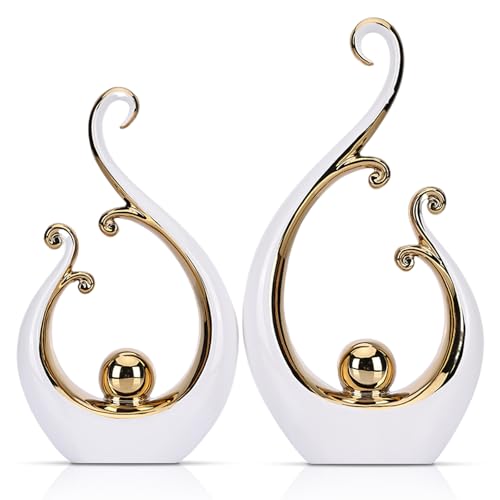 LCCCK Glossy White and Gold Decor Ceramic Statue, Modern Abstract Sculpture Art for Luxury Centerpiece - Shelves Bookshelf&Dining Table Decorations, Entryway Coffee Table Tv Stand Home Decor - color: White Gold