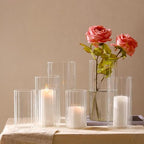 PHOSPHOR 24 Pcs Hurricane Candle Holders for Pillar Candle 6'', 8'', 10'' Tall Glass Cylinder Centerpieces Vases Floral - color: Striped Glass 24 Pcs