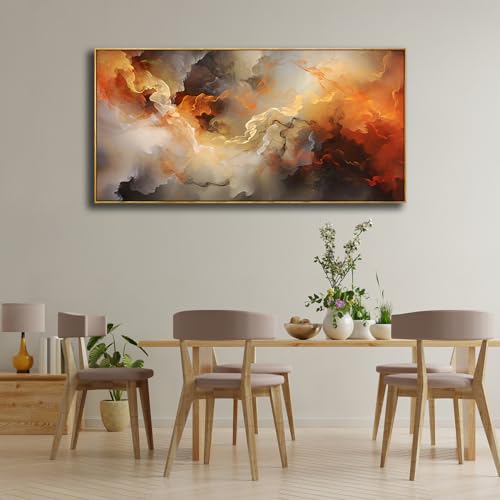 VHMING Abstract Wall Art Framed Ready to Hang Home Decor Orange White Artwork Wall Art Prints Canvas Painting Large Size for Living Room Bedroom Office Decoration 24"x48" - color: Orange, size: 24"L x 48"W