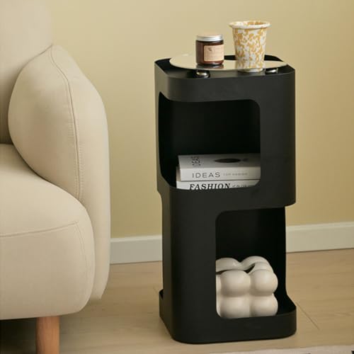 Modern Side Table,Small end Table for Small Spaces,Metal nightstand with Storage Shelf,Space-Saving Bedside Table Accent Table Drink Tables for Living Room,Bedroom.No Assembly Required - color: Black Trumpet