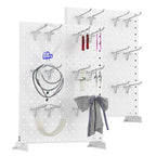 TORACK Pegboard Display Stand for Craft Shows & Fairs, 12 x 16 in Metal Tabletop Pegboard Display with Hooks for Christmas Fair Event(White, Pack of 2) - style: 2-Pack White