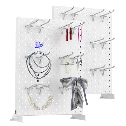 TORACK Pegboard Display Stand for Craft Shows & Fairs, 12 x 16 in Metal Tabletop Pegboard Display with Hooks for Christmas Fair Event(White, Pack of 4) - style: 4-Pack White