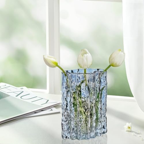 Aoderun Glass Vase Crystal Vase Heavy Duty Large Flower Vase for Dining Table Kitchen Office Home Shelf Wedding Living Room Centerpieces(Grey) - color: Gray