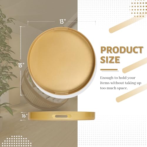 MAONAME 13" Gold Round Decorative Tray for Coffee Table, Modern Serving Tray with Handles, Plastic Ottoman Trays, Bathroom Decor - color: Gold, size: 13" x 13" x 1.6"