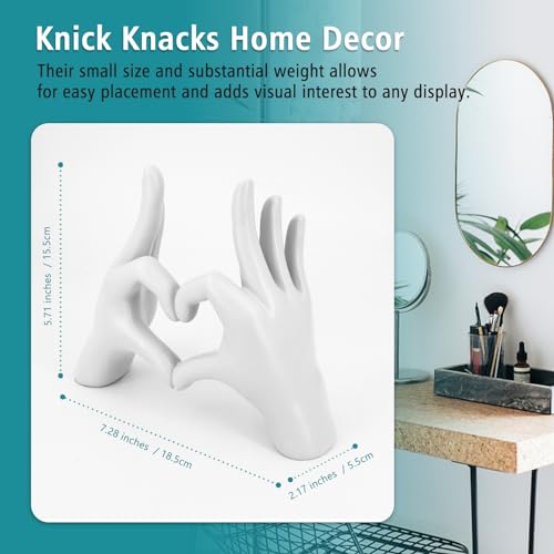 Accessoryway White Heart Hands Sculpture Decor - Valentines Day Decorations for Living Room, Bedroom, Office & Shelf Decor,Unique Heart Hands Ring Holder Display for Girls & Wedding Decorations - color: Pure White