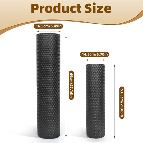 Set of 2 Black Cylinder Floor Standing Vases Large 27/21in Tall Metal Decorative Vase Honeycomb Texture Modern Home Decor for Dining Room Living Bedroom Hallway Corner