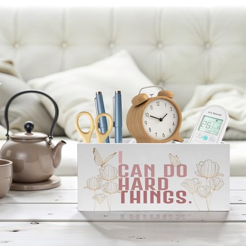 I Can Do Hard Things Pencil Pen Holder for Desk, Butterfly Floral Inspirational Wooden Pencil Holder Organizer for Home Office Desk Accessories, Encouragement Gifts for Women - color: Color-Desk accessories white 10