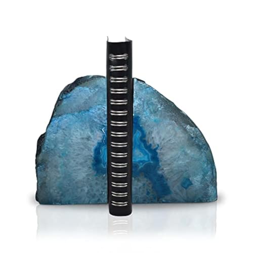 Nature's Decorations Agate Bookends - A Quality Teal Geode with Non-Skid Rubber Bumpers for Shelves, Office, Home Decor - Heavy Duty Cool Crystal Stone (4-6 LB) - color: Teal, size: A Grade 4 - 6 Lbs