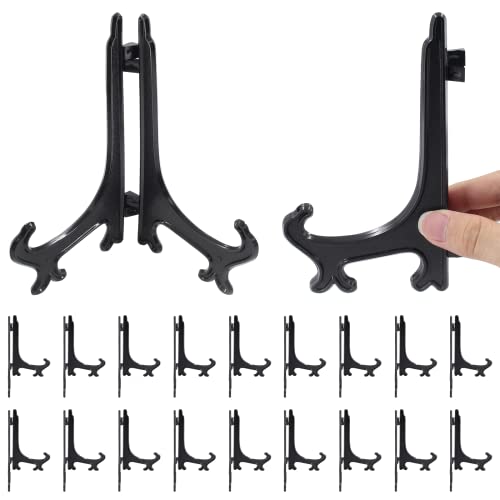 Zorfeter 25 Pcs 4 Inch Black Plastic Easels or Stand/Plate Holders, Displays Pictures/Photos, Artworks, Posters, Small Boards - color: Black, size: 4 Inch 25pcs