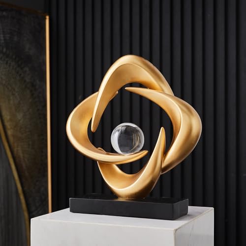 FJS Abstract Art Statues for Home Decor, White 4 Pointed Star Sculpture, 10.8" H Modern Coffee Table Bookshelf Decor Accents, Decorations for Living Room Dining Room Office Hotel (Gold) - color: B-gold