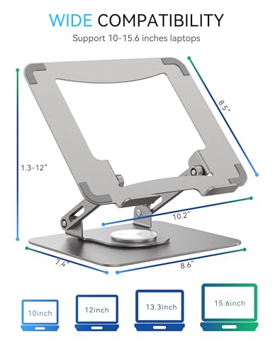 SOUNDANCE 360 Rotating Laptop Stand, Ergonomic Computer Riser for Desk, Adjustable Height Multi-Angle Metal Holder, Foldable Portable Notebook Elevating Base for Office & Home, Silver Grey - color: Silver Grey