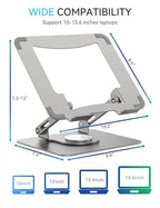 SOUNDANCE 360 Rotating Laptop Stand, Ergonomic Computer Riser for Desk, Adjustable Height Multi-Angle Metal Holder, Foldable Portable Notebook Elevating Base for Office & Home, Silver Grey - color: Silver Grey