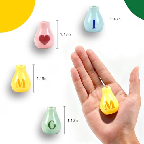 Renmxj 5 Pcs Mini Fridge Magnets, Cute Mini Ceramic Vase with Artificial Flowers, Tiny Pots Plant Vase for Kitchen Refrigerator Office Locker Decor, for Mom - color: 5 Pack I Love Mom