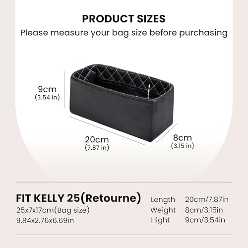 DGAZ Leather Purse Organizer For Kelly Bags,Waterproof and Lightweight,Luxury Handbag Tote in Bag Shapers, Women(KL25 Retourne,Black)