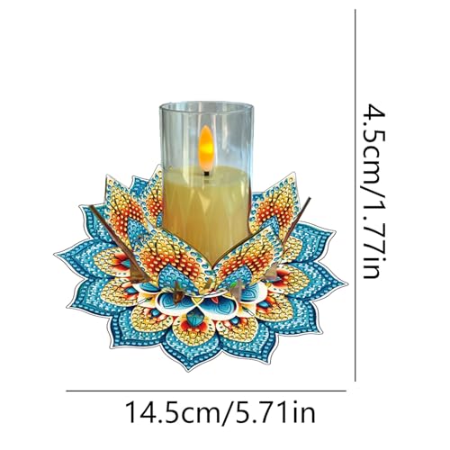 DIY Diamond Art Painting Candlestick Holders 5.71in Mandala Flower Shape Desk Candle Tray Tabletop Ornaments for Wedding Ramadan Party Home Table Centerpiece-Mandala11 - color: Mandala11