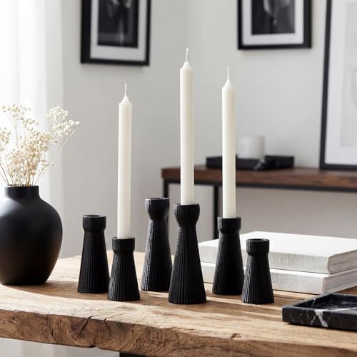 Mumufy 6 Pcs Black Taper Candle Holders for Candlesticks Ceramic Candle Stick Modern Decorative Candlestick Stand for Wedding Table Centerpiece Dinner Desktop Decoration Housewarming Gift - color: Black