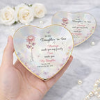 Personalized Heart Shape Jewelry Dish for Daughter-in-Law, Ceramic Trinket Tray Ring Holder With Custom Birth Flower, “Marriage Made You Family, Love Made You My Daughter” Keepsake - color: Daughter In Law 129