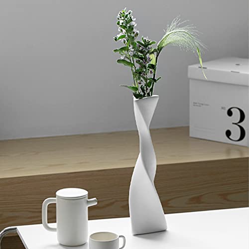 16 Inch Tall White/Black Ceramic Vase Curve Geometric Flower Vase Modern Minimalist Abstract Vase Farmhouse Decorative Vase for Table Home Office Floor Shelf Decor(White) - color: White
