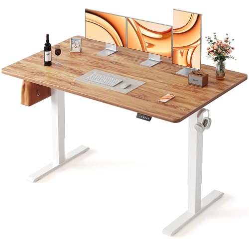 FEZIBO Electric Standing Desk, 55 x 28 Inches Height Adjustable, Sit Stand Up, Computer Home Office Desk with Splice Board (Light Rustic) - color: Light Rustic, size: 55 x 28